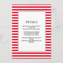 Rood/Wit Strepen Ingelijste Bruiloft Details Informatiekaartje