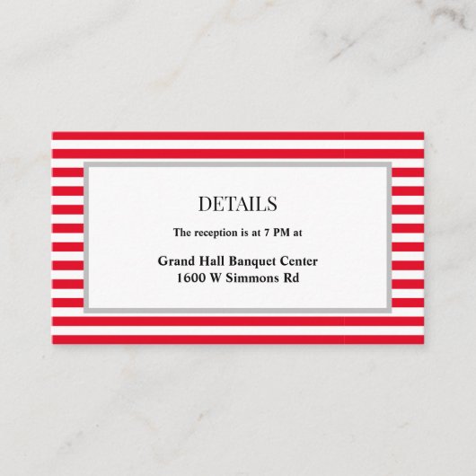 Rood/Wit Strepen Ingelijste Bruiloft Details Informatiekaartje (Voorkant)