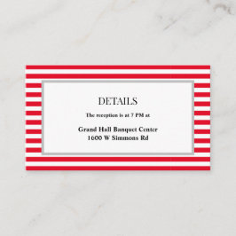 Rood/Wit Strepen Ingelijste Bruiloft Details Informatiekaartje