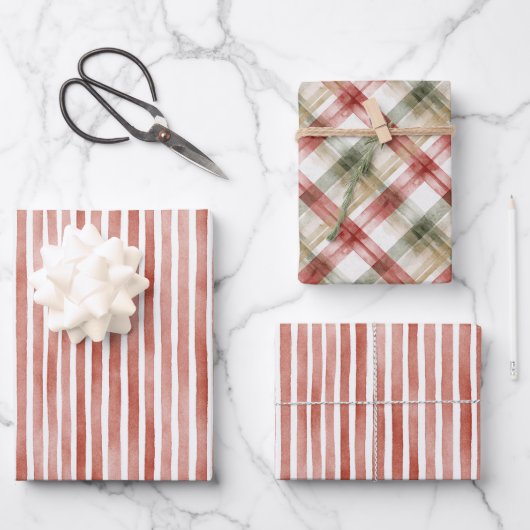 Rood Wit Strepen Kerstmis Inpakpapier Vel (Voorkant)