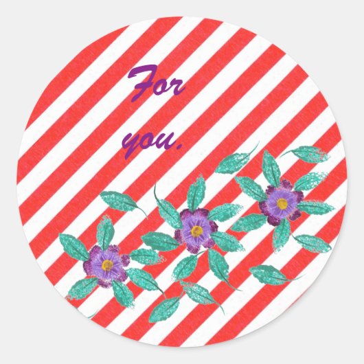 Rood Wit Strepen Paars Bloemen Gift Stickers (Voorkant)