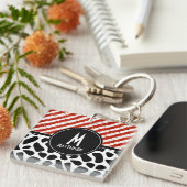 Rood wit Stripe Black Monogram zwart Sleutelhanger (Voorkant Rechts)