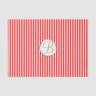 Rood wit Stripes Holiday Monogram Letter Initiaal Tissuepapier