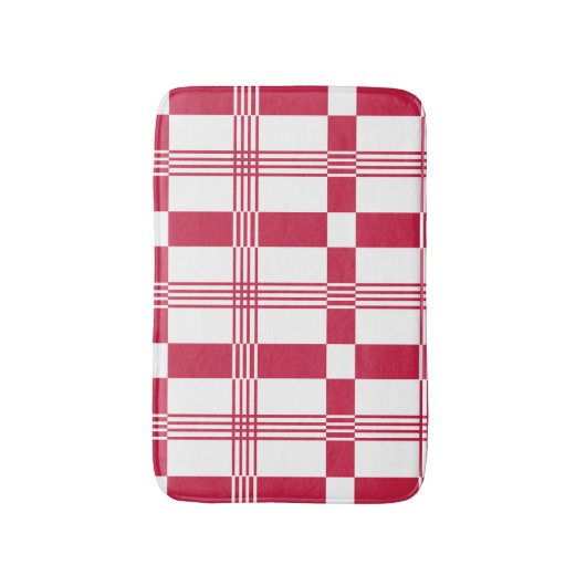 Rood Wit Tartan Check Plaid Badmat (Voorkant Verticaal)