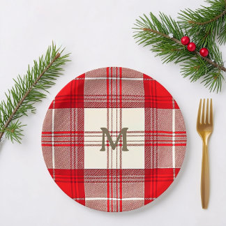 rood & wit tartan op maat gemaakt monogram papieren bordje