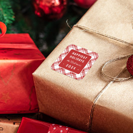 Rood & Wit Tartan Plaid Gelukkigste Feestdagen Vierkante Sticker