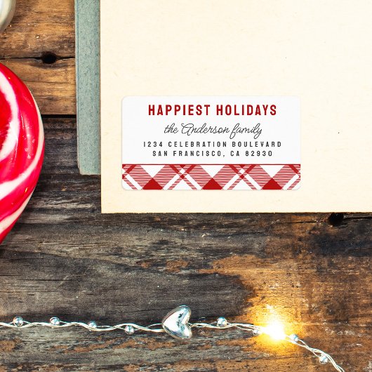 Rood & Wit Tartan Plaid Kerst Retouradres Etiket