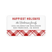 Rood & Wit Tartan Plaid Kerst Retouradres Etiket (Voorkant)