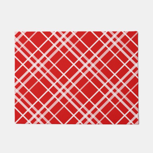 Rood Wit Tartan Plak Patroon Ontwerp Deurmat (Voorkant)