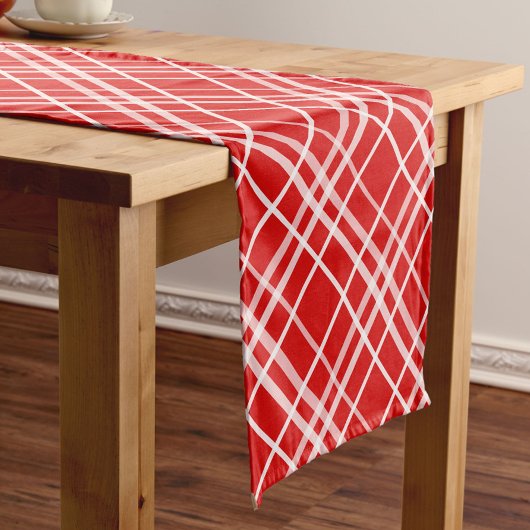 Rood Wit Tartan Plak Patroon Ontwerp Korte Tafelloper