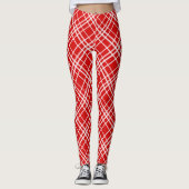 Rood Wit Tartan Plak Patroon Ontwerp Leggings (Voorkant)