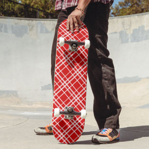 Rood Wit Tartan Plak Patroon Ontwerp Persoonlijk Skateboard