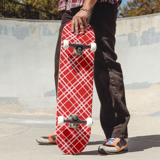 Rood Wit Tartan Plak Patroon Ontwerp Persoonlijk Skateboard