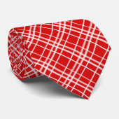 Rood Wit Tartan Plak Patroon Ontwerp Stropdas (Opgerold)