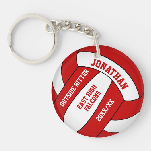 rood wit team kleuren aangepaste volleybal jongens sleutelhanger (Voorkant)