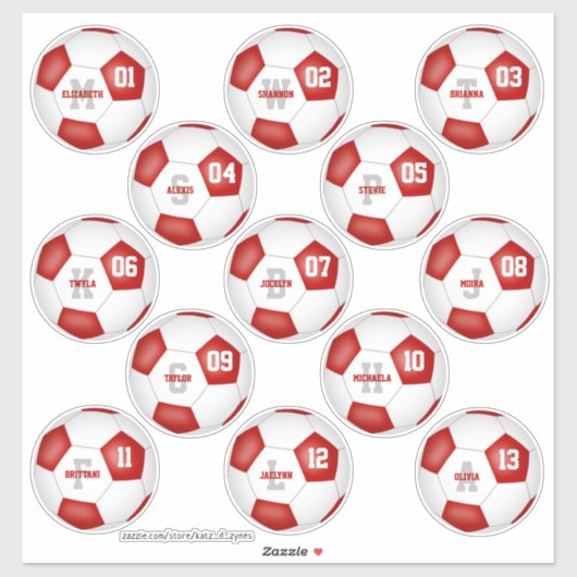 rood wit team kleuren individuele voetballers sticker (Vel)
