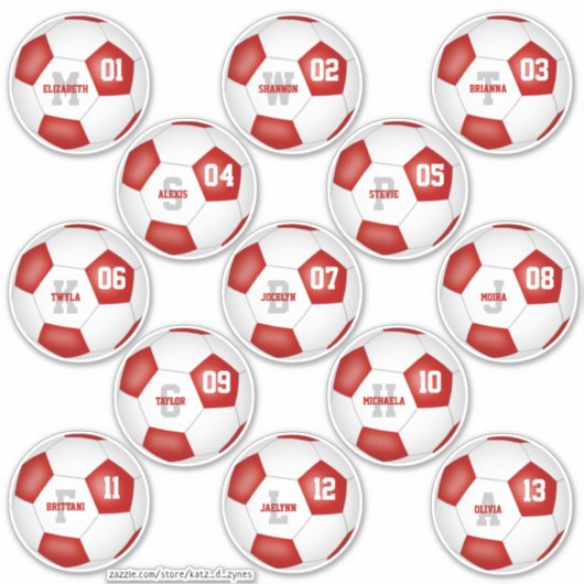 rood wit team kleuren individuele voetballers sticker (Voorkant)
