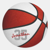 rood wit team kleuren jongens basketbal ronde sticker (Voorkant)