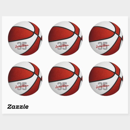 rood wit team kleuren jongens basketbal ronde sticker (Vel)