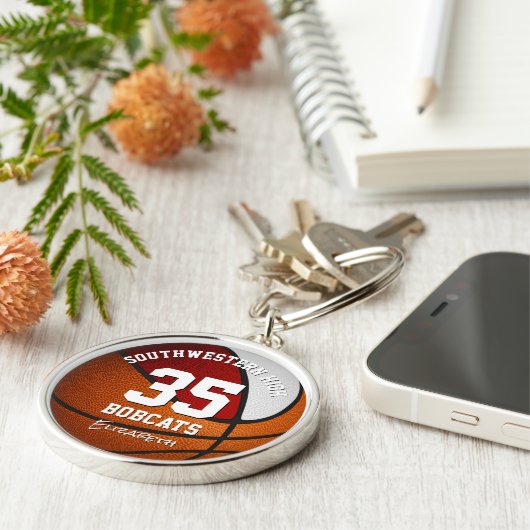 rood wit team kleuren jongens basketbal sleutelhanger (Zijkant)