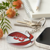 rood wit team kleuren jongens basketbal sleutelhanger (Voorkant Rechts)