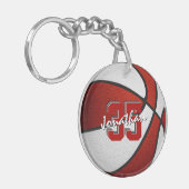 rood wit team kleuren jongens basketbal sleutelhanger (Voorkant Links)