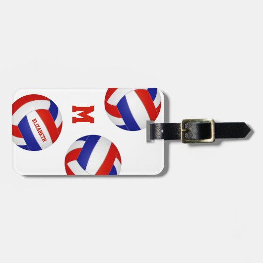 rood wit team kleuren meisjes volleybal bagagelabel (Voorkant horizontaal)