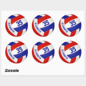 rood wit team kleuren meisjes volleybal ronde sticker (Vel)