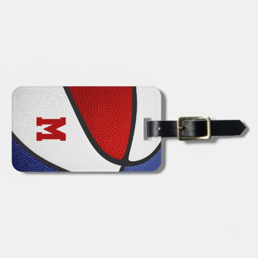 rood wit team kleuren monogram basketbal bagagelabel (Voorkant horizontaal)