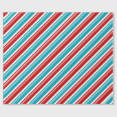 Rood Wit Turkoois Blauw Candy Cane Stripe Vakantie Cadeaupapier (Vlak)
