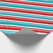 Rood Wit Turkoois Blauw Candy Cane Stripe Vakantie Cadeaupapier (Hoek)