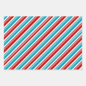 Rood Wit Turkoois Blauw Candy Cane Stripe Vakantie Inpakpapier Vel (Voorkant)
