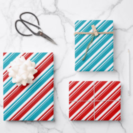 Rood Wit Turkoois Blauw Candy Cane Stripe Vakantie Inpakpapier Vel