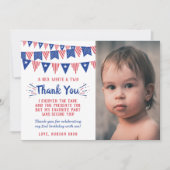 Rood, Wit & Twee 4 juli 2 Verjaardag Foto Bedankkaart (Voorkant)