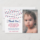 Rood, Wit & Twee 4 juli 2 Verjaardag Foto Bedankkaart (Voorkant)