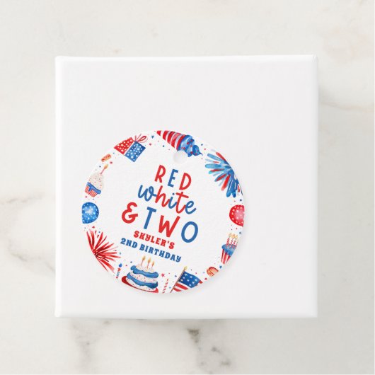 Rood, Wit & Twee 4 juli 2 Verjaardagsfeest Bedankjes Labels (In situ)