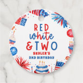 Rood, Wit & Twee 4 juli 2 Verjaardagsfeest Bedankjes Labels (Voorkant)