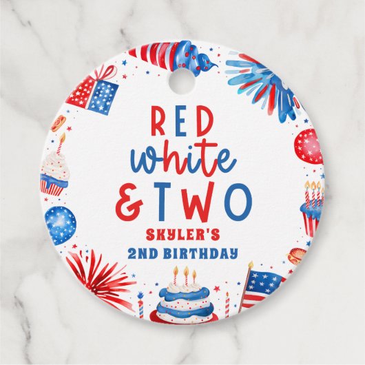Rood, Wit & Twee 4 juli 2 Verjaardagsfeest Bedankjes Labels (Voorkant)