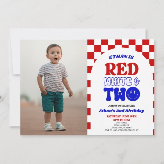 Rood Wit & Twee 4 juli 2 Verjaardagsfeest Kaart (Voorkant)