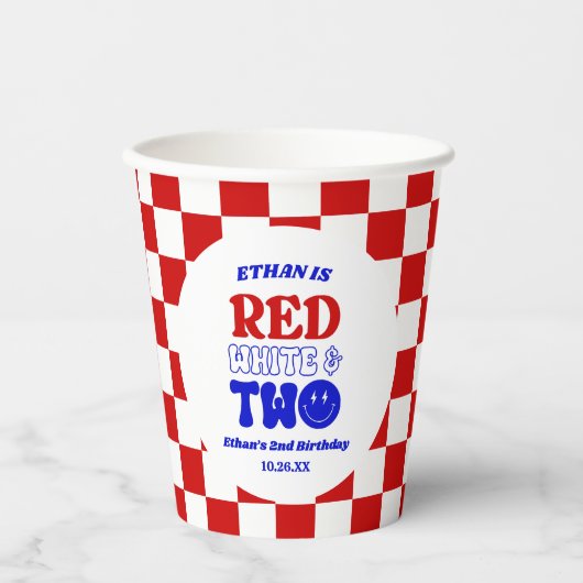 Rood Wit & Twee 4 juli 2 Verjaardagsfeest Papieren Bekers (Voorkant)