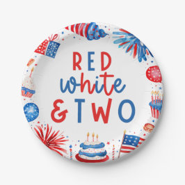 Rood, Wit & Twee 4 juli 2 Verjaardagsfeest Papieren Bordje