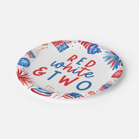 Rood, Wit & Twee 4 juli 2 Verjaardagsfeest Papieren Bordje (Gekanteld)