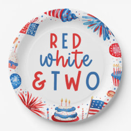 Rood, Wit & Twee 4 juli 2 Verjaardagsfeest Papieren Bordje