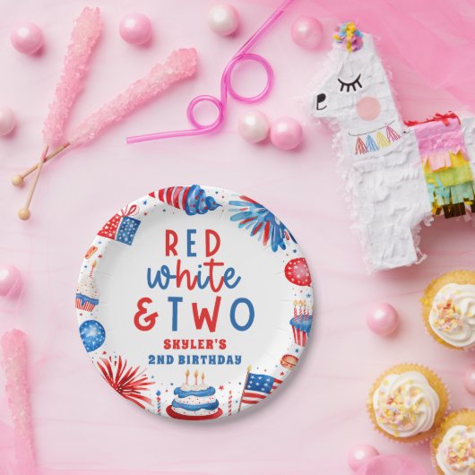 Rood, Wit & Twee 4 juli 2 Verjaardagsfeest Papieren Bordje (Feest)