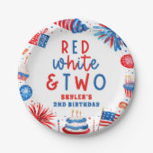 Rood, Wit & Twee 4 juli 2 Verjaardagsfeest Papieren Bordje (Voorkant)