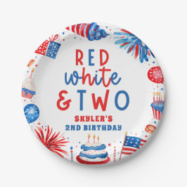Rood, Wit & Twee 4 juli 2 Verjaardagsfeest Papieren Bordje