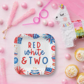 Rood, Wit & Twee 4 juli 2 Verjaardagsfeest Papieren Bordje (Feest)