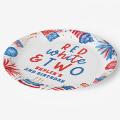 Rood, Wit & Twee 4 juli 2 Verjaardagsfeest Papieren Bordje (Gekanteld)