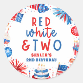 Rood, Wit & Twee 4 juli 2 Verjaardagsfeest Ronde Sticker