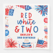 Rood Wit & Twee 4 juli 2 Verjaardagsfeest Servet (Voorkant)